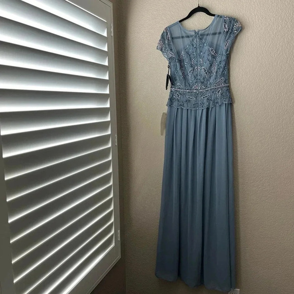 NWT Adrianna Papell Women's Beaded Bodice Formal Maxi Dress with GGT Skirt Blue - Picture 5 of 12